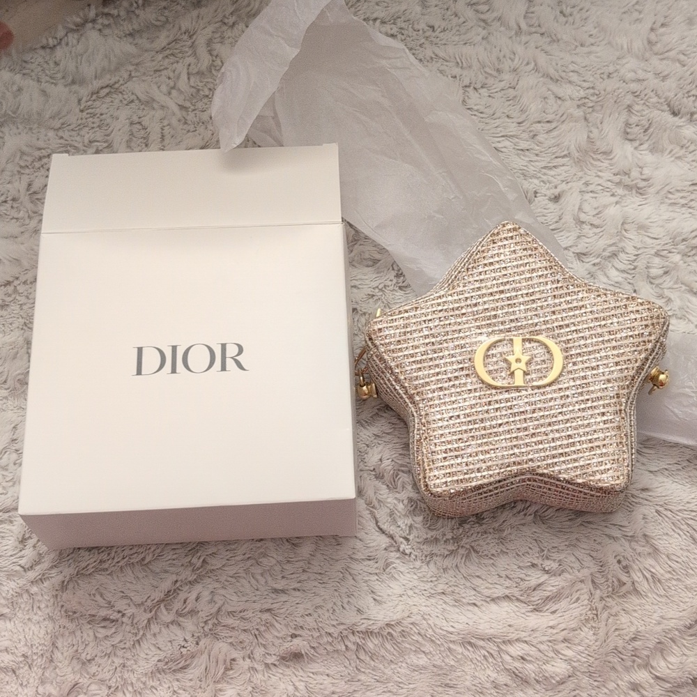 Dior Star Mini Crossbody Bag in Metallic Gold and Cream with Strap!